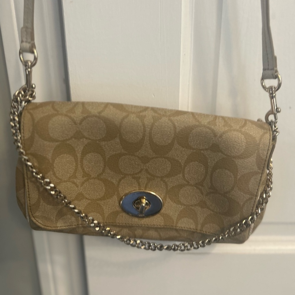 Coach Tan Crossbody Bag with Chain Strap